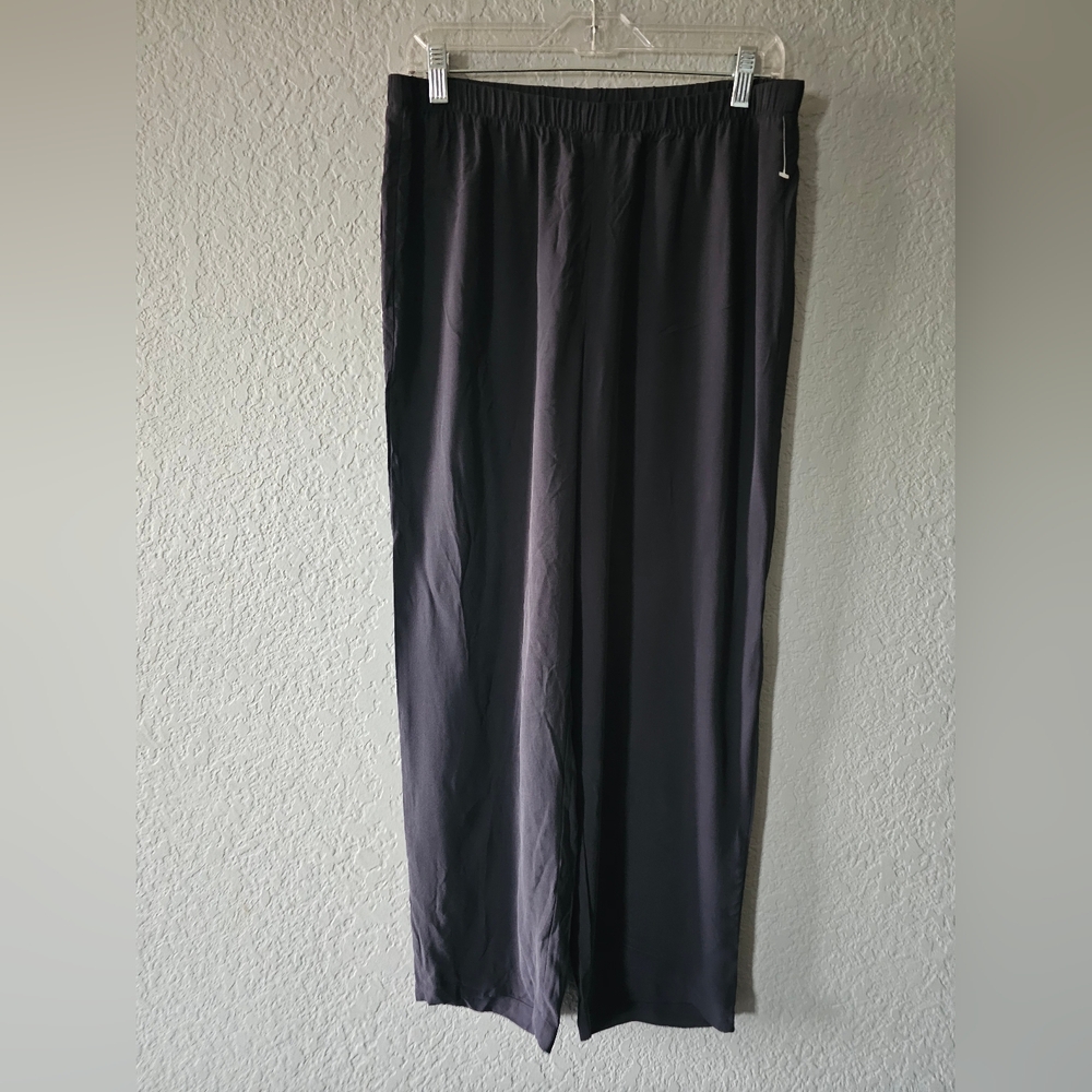 Eileen Fisher Black Textured Cupro Wide-Leg Pants Size Small Pull-On